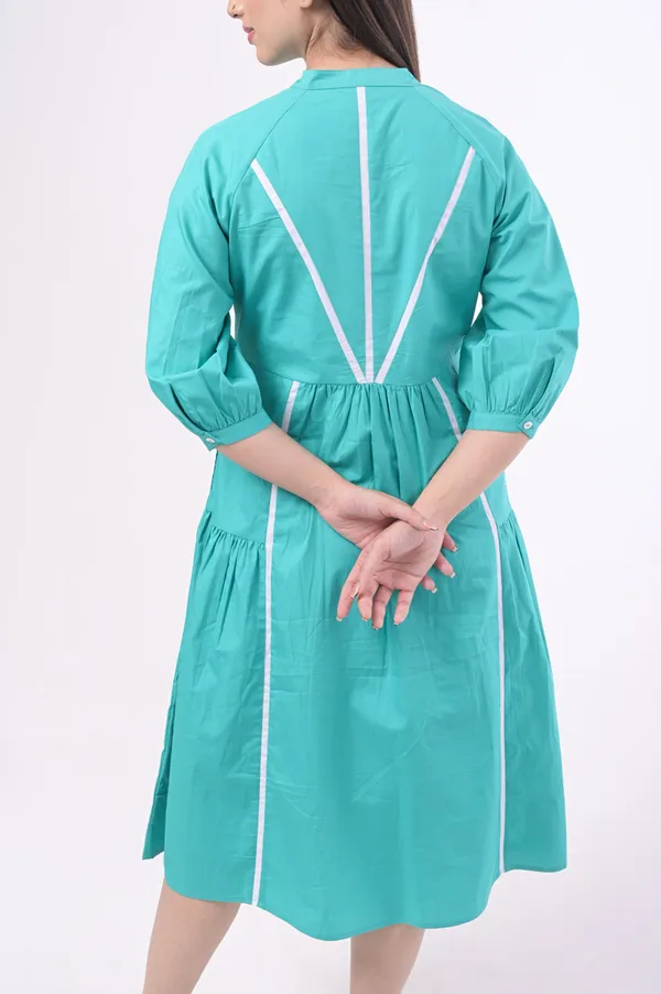 Turquoise_Poplin_Cotton_Coller_Neck_Half_Sleeve_Dress_for_Women