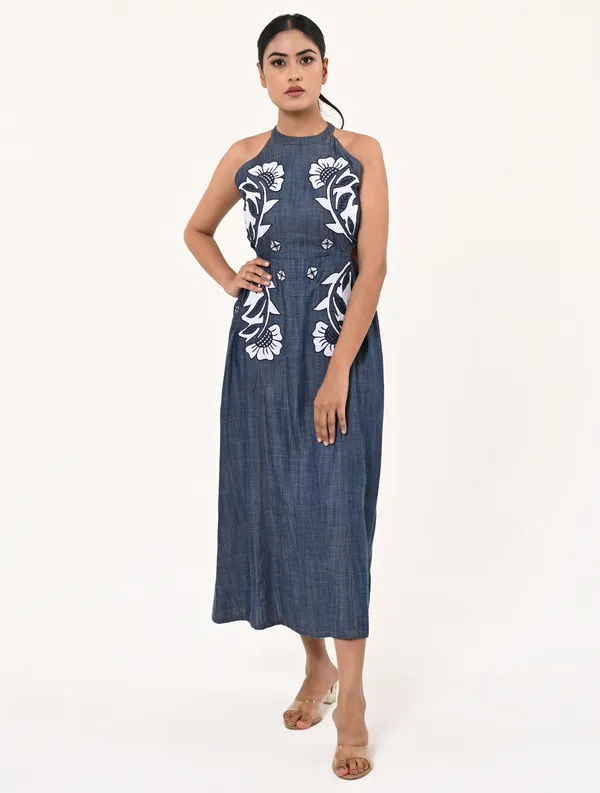 Blue_Tencel_Denim_Halter_Neck_Sleeveless_Dress_for_Women