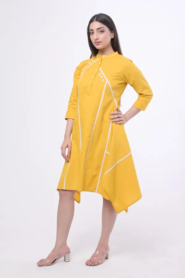 Yellow_Poplin_Cotton_Coller_Neck_Full_Sleeve_Dress_for_Women