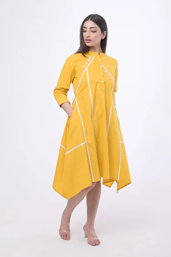 Yellow_Poplin_Cotton_Coller_Neck_Full_Sleeve_Dress_for_Women