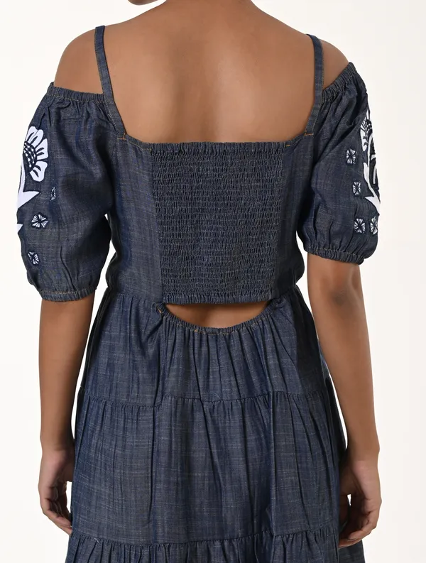 Blue_Tencel_Denim_Short_Puff_Sleeve_Dress_for_Women