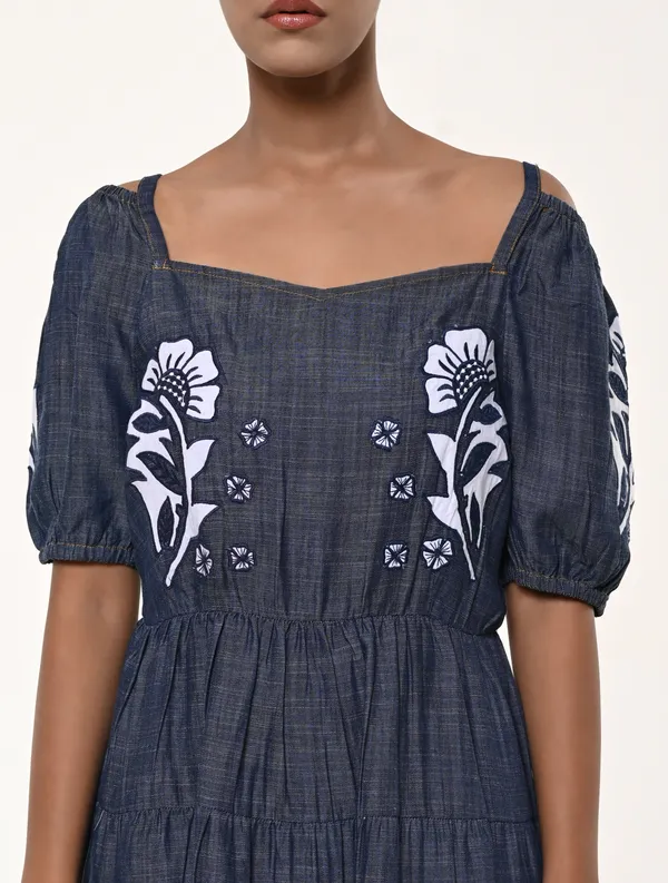 Blue_Tencel_Denim_Short_Puff_Sleeve_Dress_for_Women