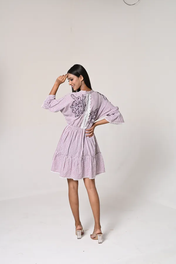 Purple_Cotton_V_Neck_3/4th_Sleeve_Dress_for_Women