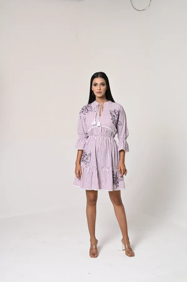 Purple_Cotton_V_Neck_3/4th_Sleeve_Dress_for_Women