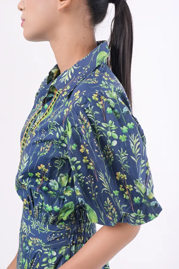 Green_Poplin_Cotton_Coller_Neck_Short_&_Puffed_Jumpsuit_for_Women
