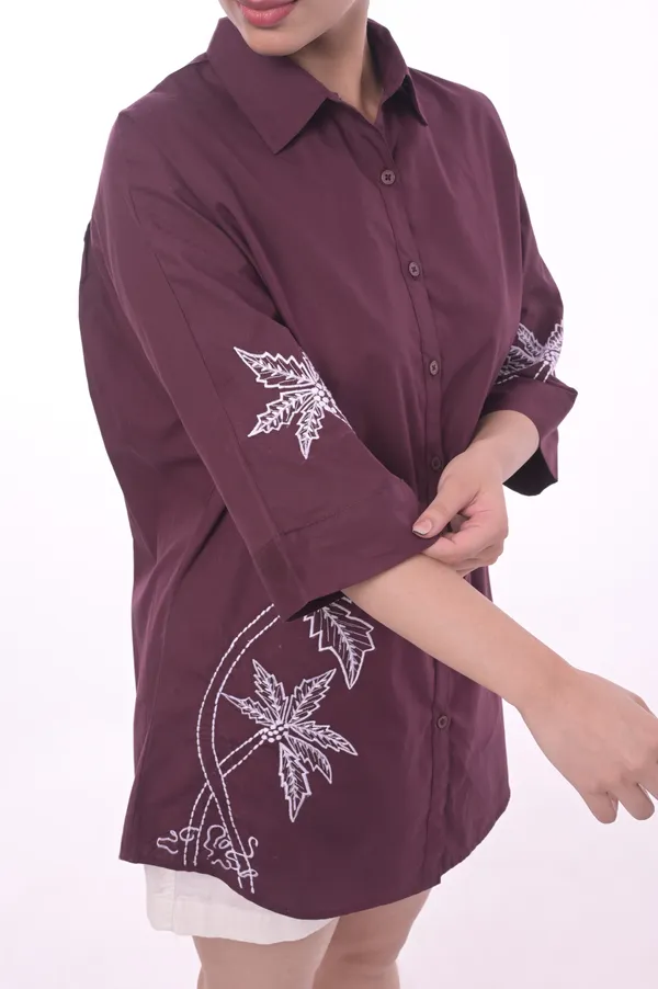 Wine_Poplin_Cotton_Coller_Neck_Half_Sleeve_Shirt_for_Women