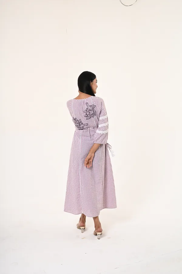 Purple_Cotton_Round_Neck_3/4th_Sleeve_Dress_for_Women