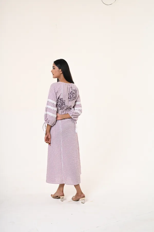 Purple_Cotton_Round_Neck_3/4th_Sleeve_Dress_for_Women