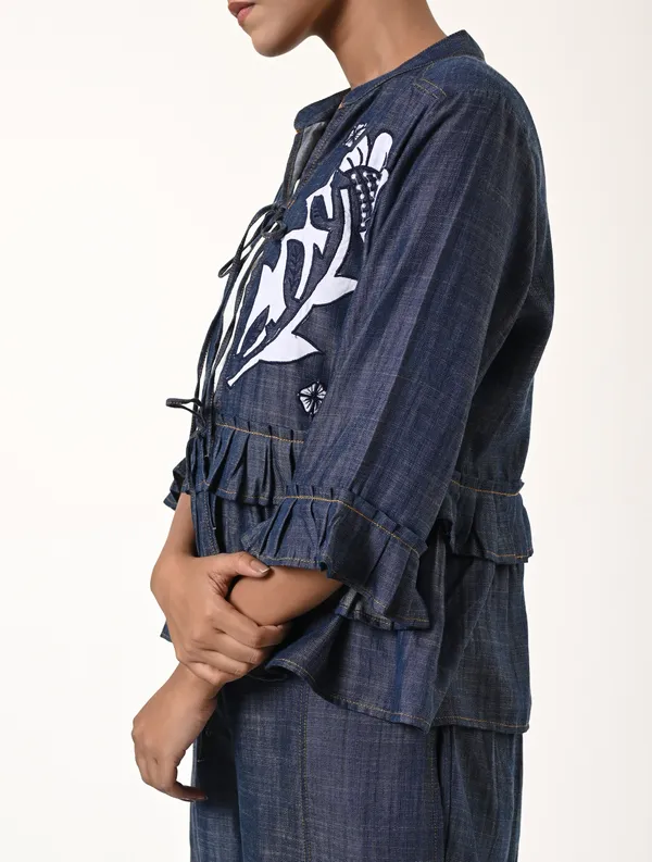 Blue_Tencel_Denim_3/4th_Sleeve_Shrug_for_Women