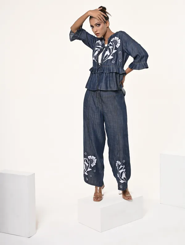 Blue_Tencel_Denim_3/4th_Sleeve_Shrug_for_Women