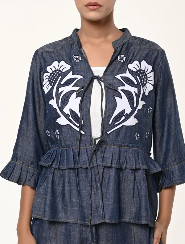 Blue_Tencel_Denim_3/4th_Sleeve_Shrug_for_Women