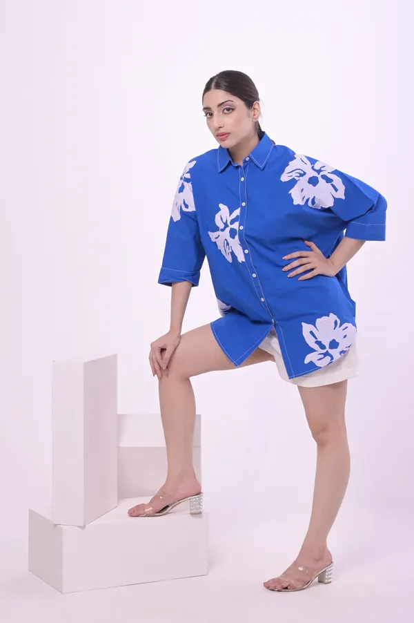 Blue_Poplin_Cotton_Coller_Neck_Half_Sleeve_Shirt_for_Women