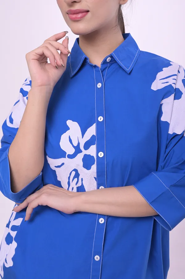 Blue_Poplin_Cotton_Coller_Neck_Half_Sleeve_Shirt_for_Women
