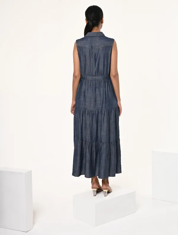 Blue_Tencel_Denim_Coller_Neck_Sleeveless_Dress_for_Women