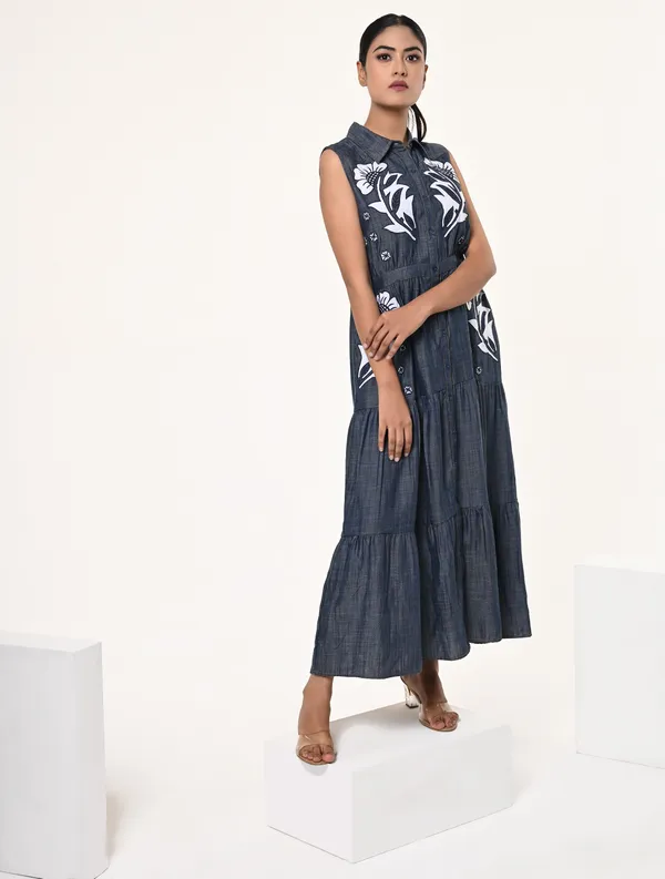 Blue_Tencel_Denim_Coller_Neck_Sleeveless_Dress_for_Women