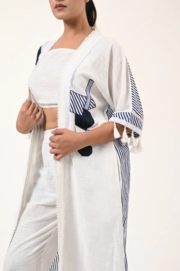 White_Cotton_3/4th_Sleeve_Shrug_for_Women