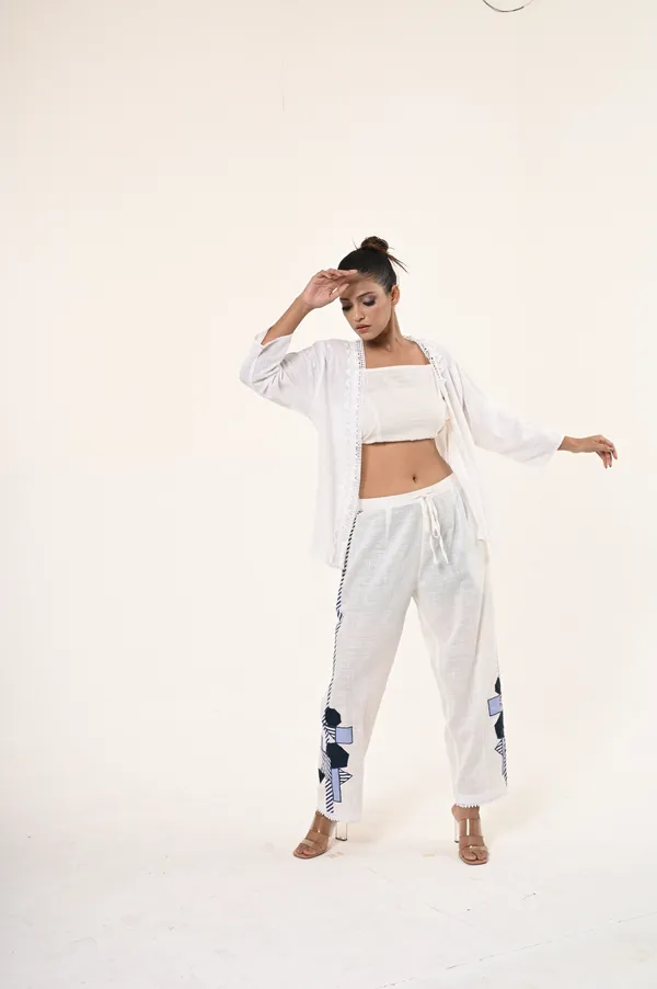 White_Cotton_3/4th_Sleeve_Shrug_for_Women