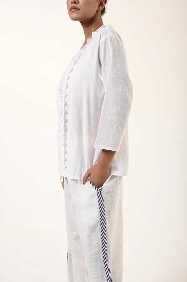 White_Cotton_3/4th_Sleeve_Shrug_for_Women