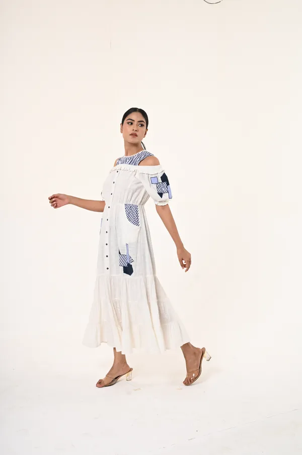 White_Cotton_Slub_Off_Half_Sleeve_Dress_for_Women