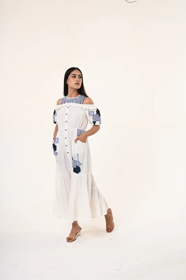 White_Cotton_Slub_Off_Half_Sleeve_Dress_for_Women