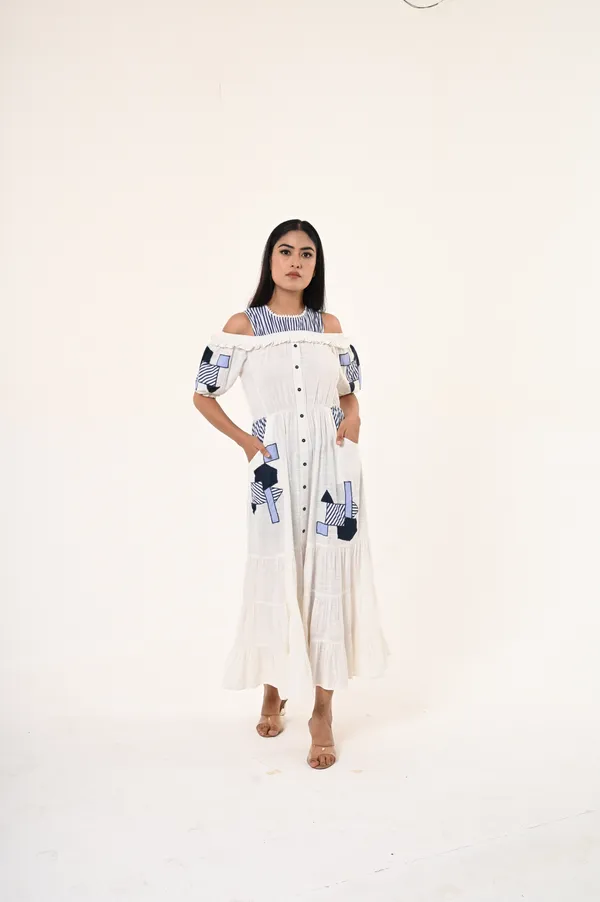 White_Cotton_Slub_Off_Half_Sleeve_Dress_for_Women