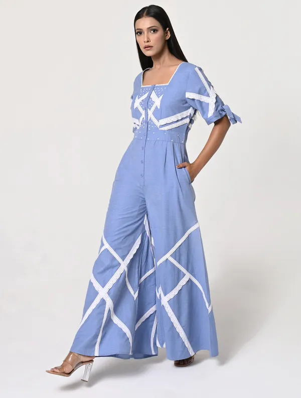 Blue_Chambray_Square_Half_Sleeves_Jumpsuit_For_Women