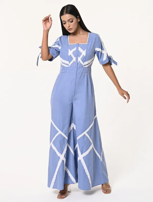 Blue_Chambray_Square_Half_Sleeves_Jumpsuit_For_Women