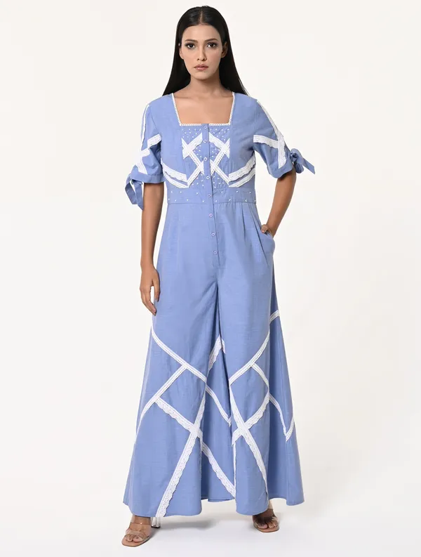 Blue_Chambray_Square_Half_Sleeves_Jumpsuit_For_Women