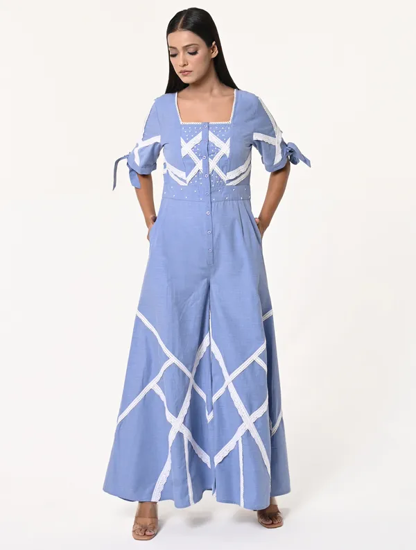 Blue_Chambray_Square_Half_Sleeves_Jumpsuit_For_Women