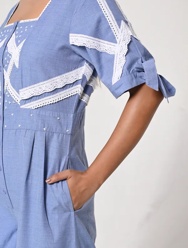 Blue_Chambray_Square_Half_Sleeves_Jumpsuit_For_Women