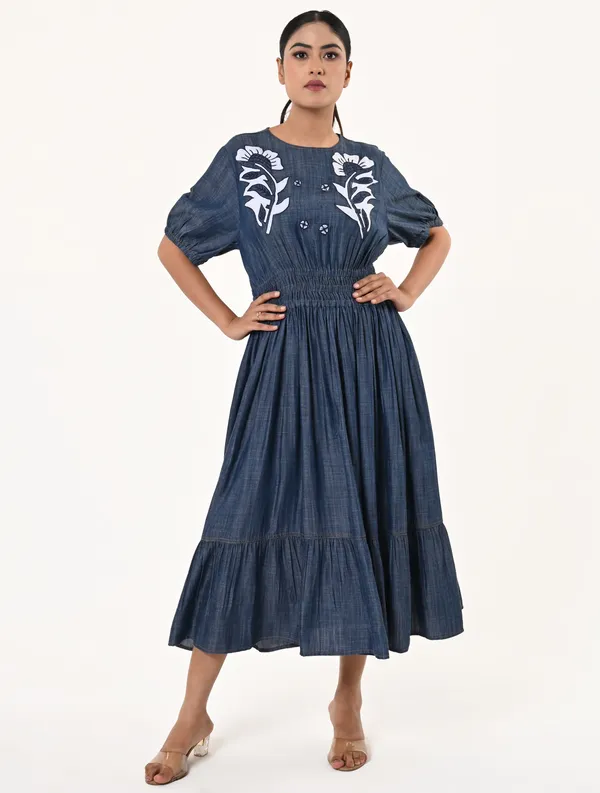 Blue_Tencel_Denim_Short_Puffy_Dress_for_Women