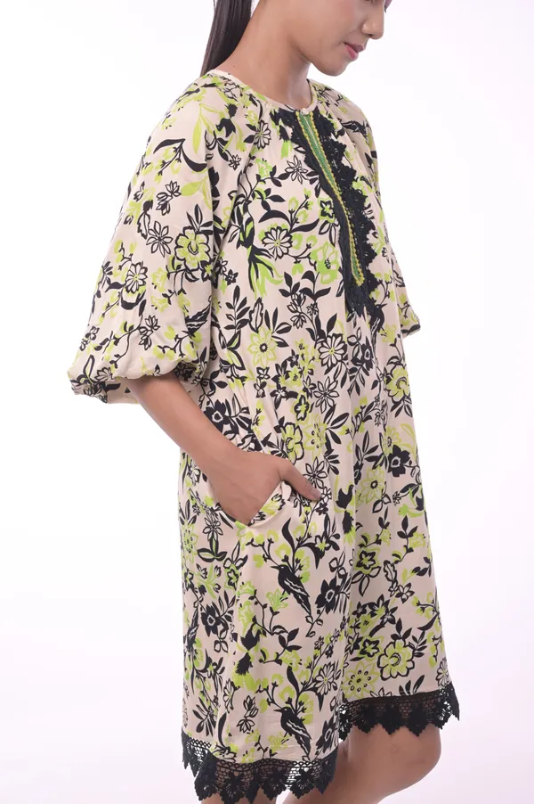 Multicolor_Modal_Satin_With_Lace_Gathered_Neck_Half_Sleeve_Dress_For_Women