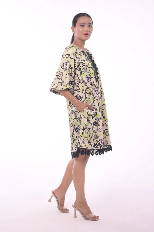 Multicolor_Modal_Satin_With_Lace_Gathered_Neck_Half_Sleeve_Dress_For_Women