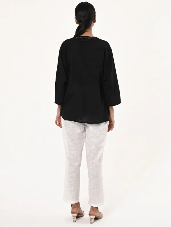 Black_Cotton_3/4th_Sleeve_Shrug_for_Women