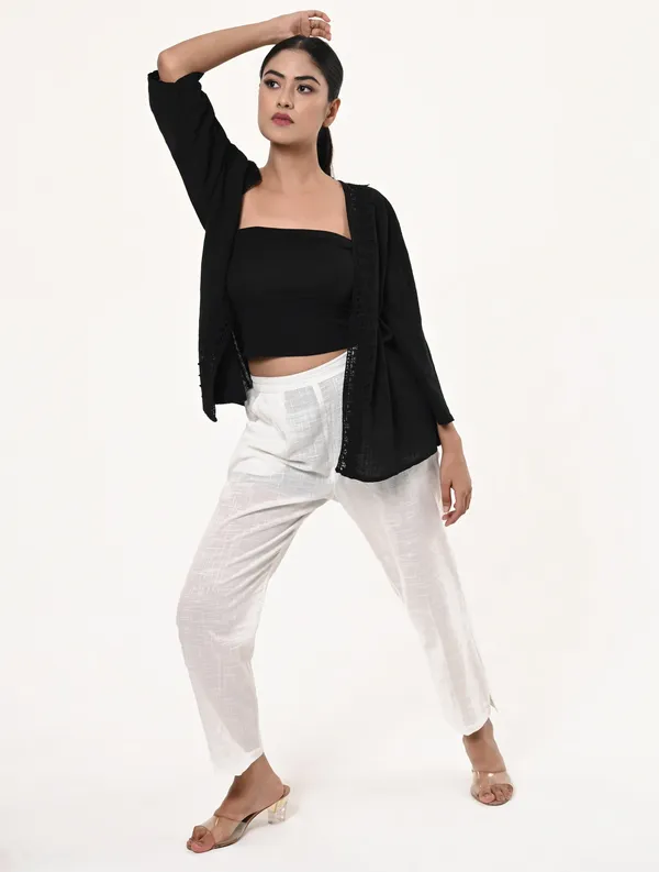 Black_Cotton_3/4th_Sleeve_Shrug_for_Women