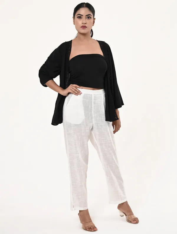 Black_Cotton_3/4th_Sleeve_Shrug_for_Women