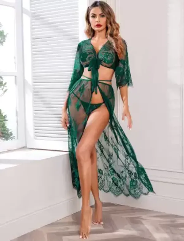 Greenish_Stylish_Sheer_Net_Top_And_Skirt_Set_For_Women