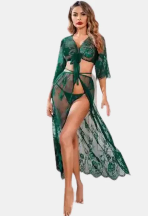 Greenish_Stylish_Sheer_Net_Top_And_Skirt_Set_For_Women