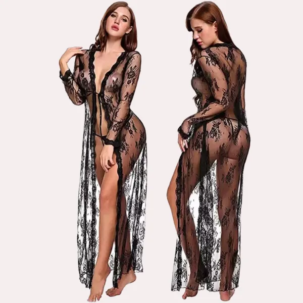 Dark_Black_Floral_Lace-Trimmed_Black_Transparent_Robe_For_Women