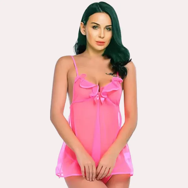 Hot_Pink_Sheer_Lace_Babydoll_With_Matching_G-String_For_Women