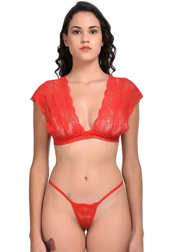 Red_Very_Sexy_Lace_Bra_G-String_Set_For_Women