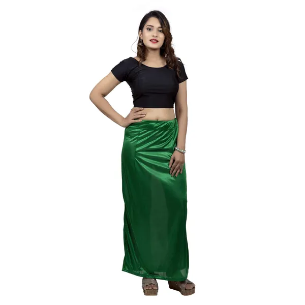Green_Indian_Saree_Shining_Solid_Silk_Slips_For_Women