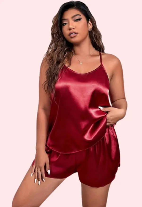 Dark_Maroon_Silk_Cami_And_Shorts_Set_For_Women