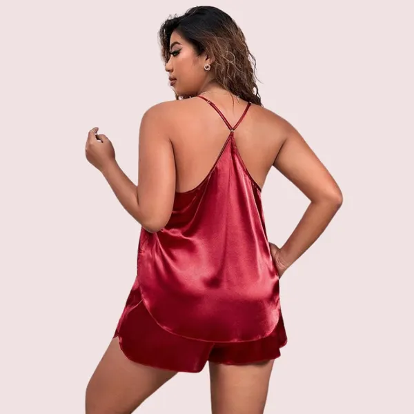 Dark_Maroon_Silk_Cami_And_Shorts_Set_For_Women