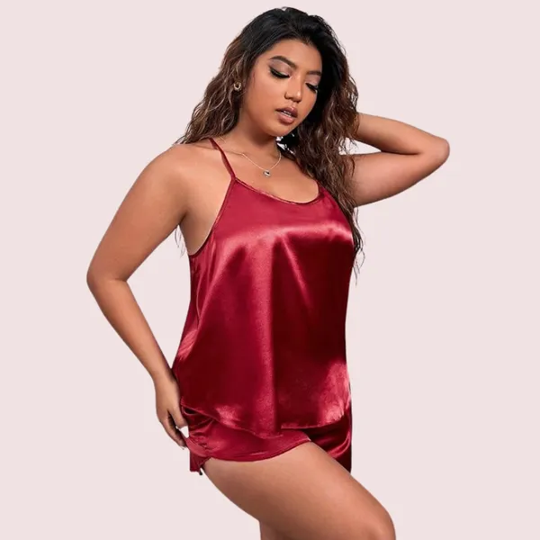 Dark_Maroon_Silk_Cami_And_Shorts_Set_For_Women