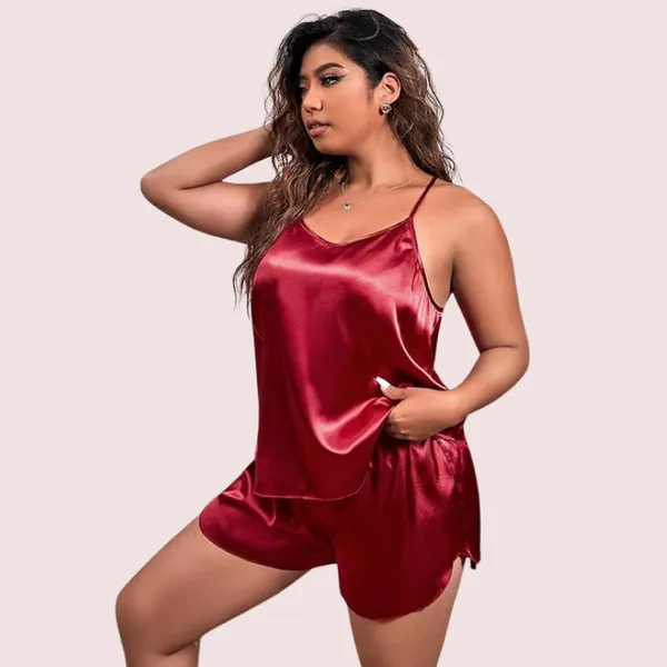 Dark_Maroon_Silk_Cami_And_Shorts_Set_For_Women