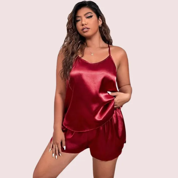 Dark_Maroon_Silk_Cami_And_Shorts_Set_For_Women