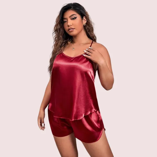 Dark_Maroon_Silk_Cami_And_Shorts_Set_For_Women