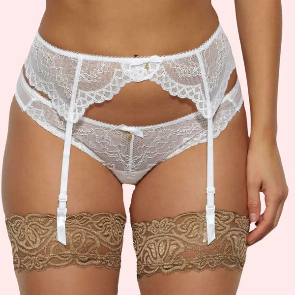 White_Lace_Mesh_Garter_&_Thong_Set_For_Women