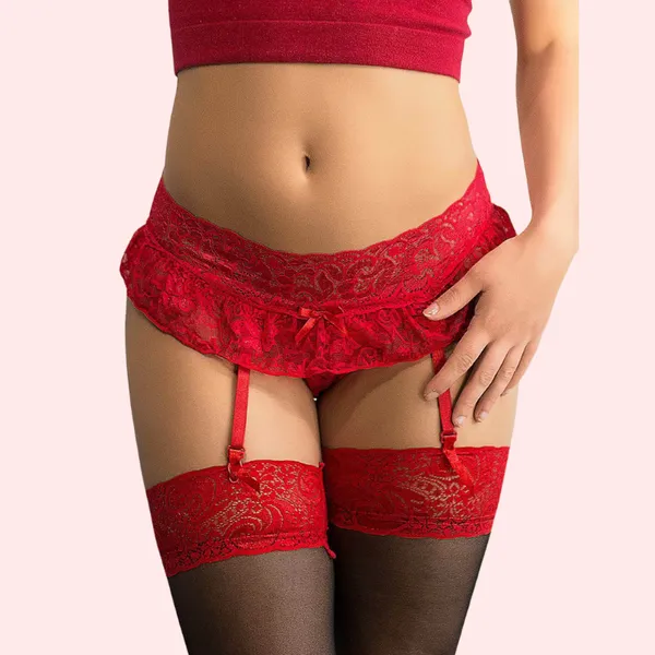 Red_Floral_Lace_Crotchless_Garter_Belt_Lingerie_Set_For_Women
